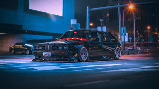 Black car night street neon - a black car free wallpaper