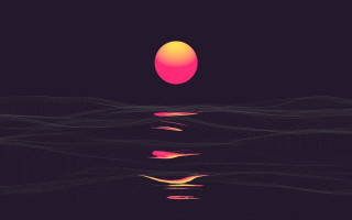 Sunset waves orange ball synthwave - a sunset over a body of water free wallpaper