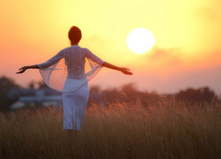 Woman white dress field sunset 5 - sunset free wallpaper