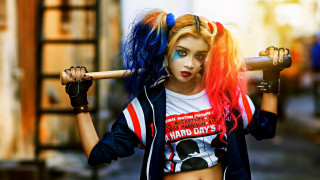Woman baseball bat cosplay colorful - holding free wallpaper