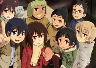 Group posing pointing anime aya - a group of people free wallpaper for desktop