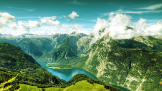 Scenic valley lake mountains clouds 4 - the mountain free wallpaper