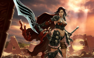 Woman fantasy sword armor demon - dark fantasy art free wallpaper