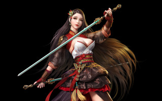 Woman sword feathers fantasy portrait - a sword and a sword free wallpaper