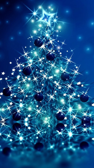 Blue christmas tree stars snowflakes - branch free wallpaper