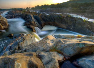 River rocks sunset forest bird - free nature wallpaper