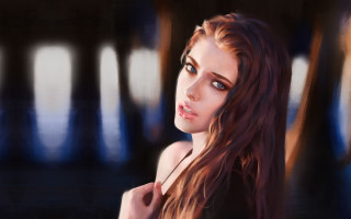 Woman blueeyes longhair serious digitalpainting - a painting of a woman free wallpaper