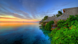 Tropical resort sunset beach ocean 2 - roof free wallpaper