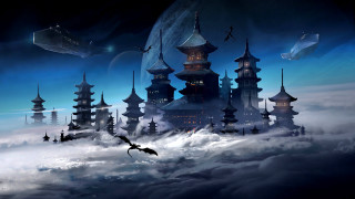 Sky castle dragon plane fantasy - a castle in the sky free wallpaper