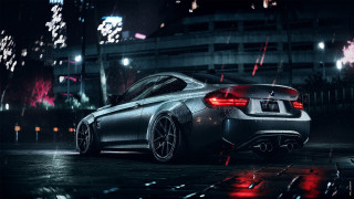 Car rain night city fireworks 2 - photorealistic lighting free wallpaper