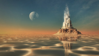 Castle rock ocean moon moonlight - a castle free wallpaper
