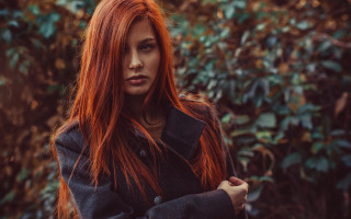 Redhair woman bush crossedarms portrait - a bush free wallpaper