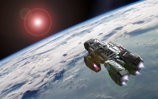 Space station earth red sun - over the earth free wallpaper