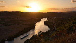 River boat sunset clouds mountains - german romanticism free wallpaper