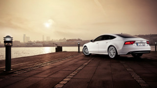 White car pier water city 2 - a city in the background free wallpaper