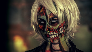 Zombie woman bloody face black - bloody free wallpaper
