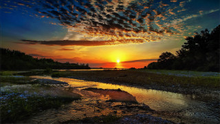 Sunset river clouds grassland nature - a sunset over a river free wallpaper