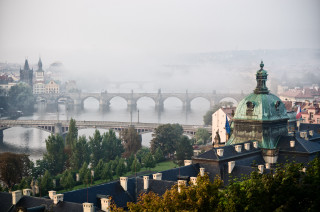 Bridge river city fog matte - a few building free wallpaper