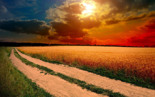 Dirt road sunset clouds mountains - a dirt road in a field free wallpaper