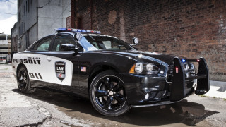 Police car brick building police - roof free wallpaper
