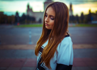 Woman longhair clocktower cityscape blurry - elina karimova free wallpaper for desktop