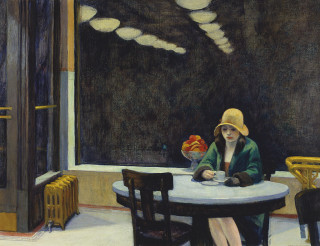 Woman sitting table coffee window 2 - american scene painting free wallpaper