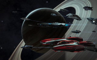 Space ships saturns distant planet - a distant planet in the foreground free wallpaper