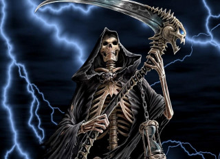 Skeleton holding sculler storm lightnings - a skeleton holding free wallpaper