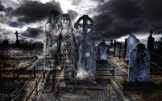 Women cemetery creepy sky foreground - a cemetery free wallpaper