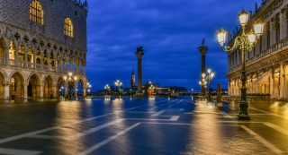City clocktower night lights blue - evgeny lushpin free wallpaper