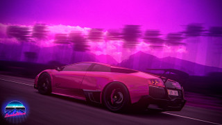 Pink sports car purple sky - outrun free wallpaper