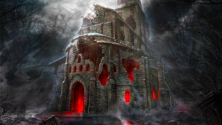 Creepy castle blood dripping face - dark fantasy art free wallpaper