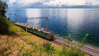 Train water scene matte painting - a large body of water free wallpaper