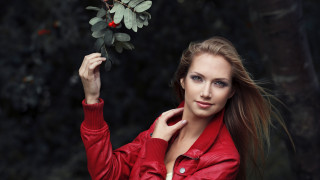 Woman redjacket flower portrait naturalism - a red jacket free wallpaper