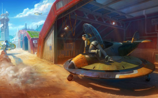 Futuristic city flying vehicle man - vehicle free wallpaper