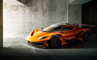 Orange sports car dark room 7 - hyper detail free wallpaper