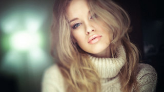 Blonde woman turtleneck portrait photorealistic - a white sweater free wallpaper