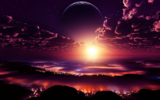 Sunset city planet clouds sky - bright free wallpaper