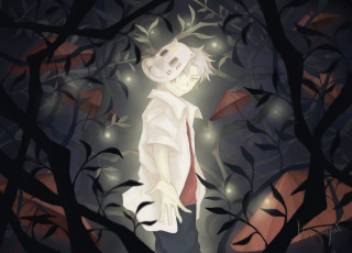 Forest person light tree leaves - a storybook illustration free wallpaper for desktop