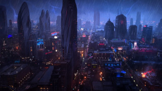 Cityscape rain night lights futurism - enki bilal free wallpaper