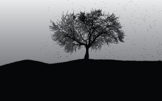 Tree birds hill ink painting 2 - modern free wallpaper