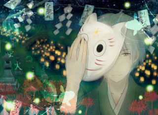 Woman cat mask field flowers - awataguchi takamitsu free wallpaper