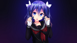 Anime girl blue hair horns - a cell phone free wallpaper