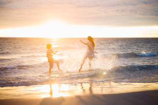 Couple water surfboard beach sunset - one person free wallpaper