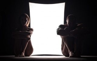 Man woman crossed arms white - their leg free wallpaper