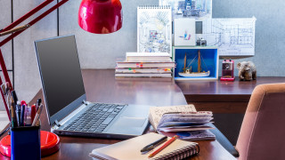 Laptop wooden desk lamp books - a wooden desk next free wallpaper