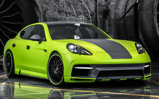 Lime green sports car garage - the front of the car free wallpaper