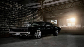 Black car garage brick wall 4 - a black car free wallpaper