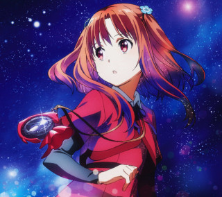 Girl red dress blue object - poster art free wallpaper