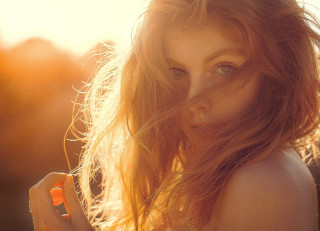 Red haired woman cellphone serious - red hair holding free wallpaper
